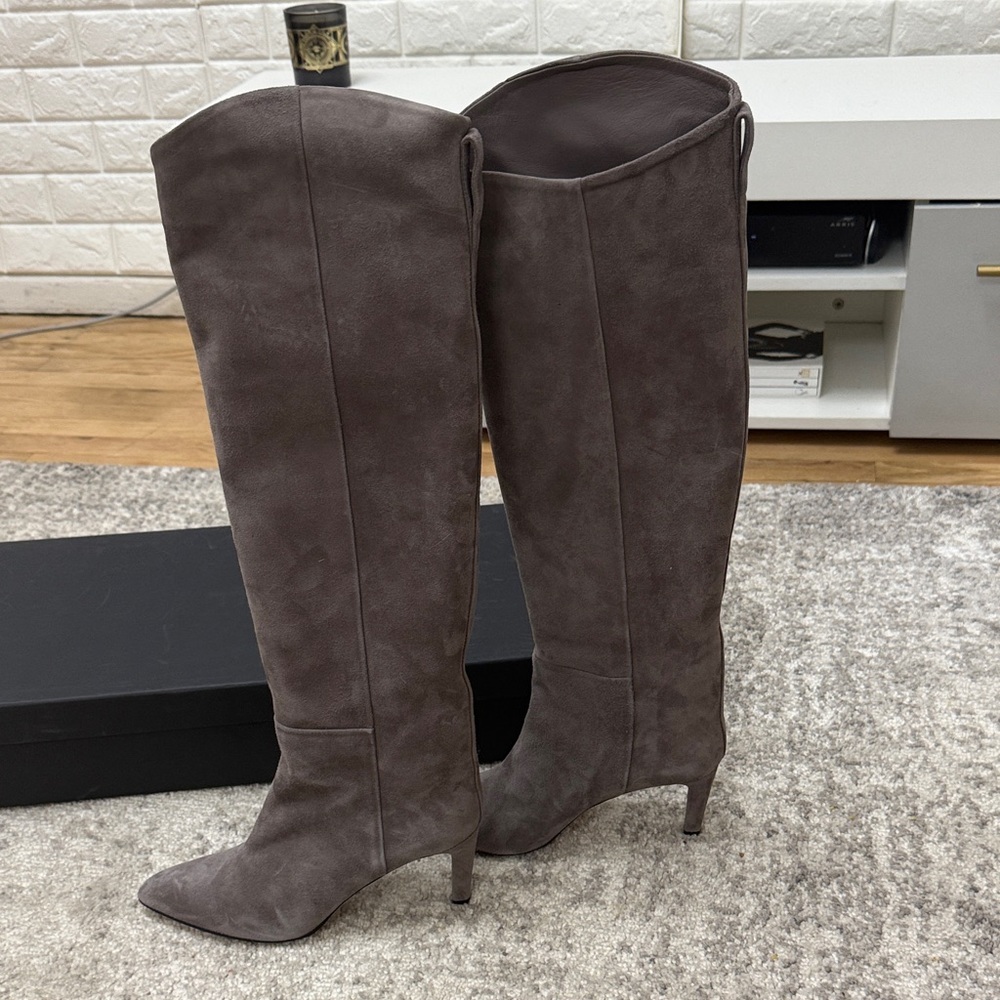 Theory Grey Suede Knee High Boots